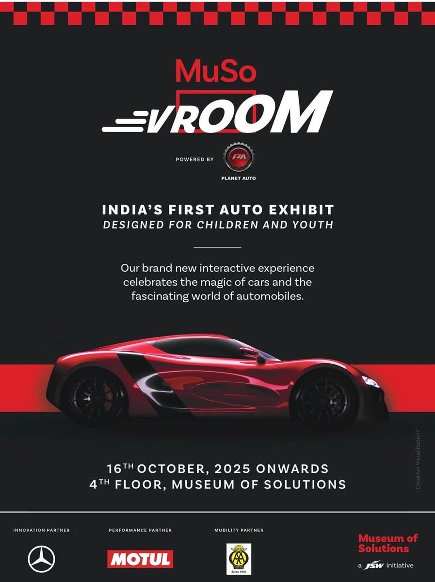 Amazing exhibit for all car lovers who want to get their next generation hooked into cars at the world class Museum of Solutions in Mumbai. Proud of my sister Tanvi didi and her wonderful team at MUSO. Do join us at this wonderful exhibit  <a href="/TheJSWGroup/">JSW Group</a> <a href="/SangitaSJindal/">Sangita Jindal</a>