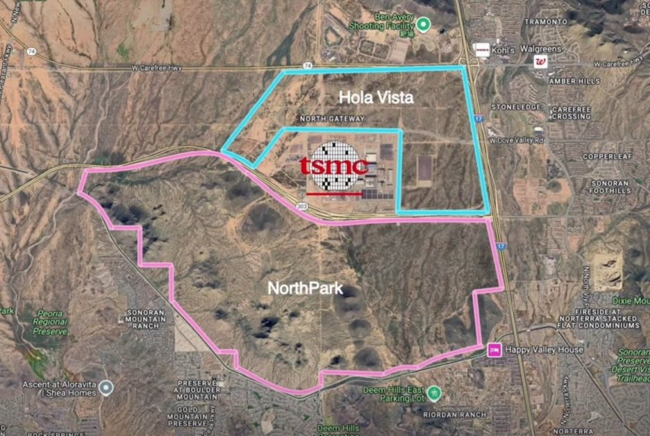 semivision_tw's tweet image. NorthPark is located south of #TSMC and is led by Pulte Group. TSMC officially joined the project this summer. This development is even larger in scale — covering more than 6,300 acres, with plans for nearly 20,000 housing units, along with shopping centers, walking trails, and a…