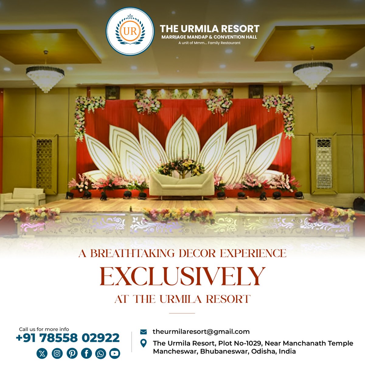 TheUrmilaResort's tweet image. Transforming moments into memories with decor that takes your breath away – exclusively at The Urmila Resort. 

𝐅𝐨𝐫 𝐛𝐨𝐨𝐤𝐢𝐧𝐠𝐬: 
📲: 7855802922 
🌐: theurmilaresort.com 

#UrmilaResort #LuxuryDecor #EventGoals #MemorableMoments #GrandCelebrations #BreathtakingSetup