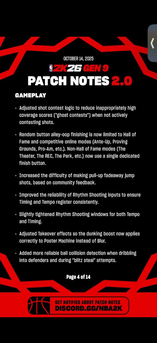 PowerGotNow's tweet photo. YES NEW PATCH NOTES: RHTHYM SHOOTING AND FADES NERFED in NBA 2K26! We did it https://t.co/mjQhBV8lyt