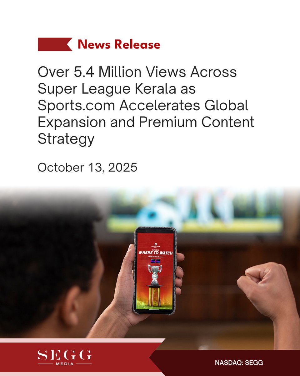 📢 Sports.com has surpassed 5.4M total views for its #SuperLeagueKerala live broadcasts, a major milestone underscoring its rapid ascent as a global leader in #LiveSports streaming &amp; premium entertainment content.

Read: asmbly.link/ChmUI2T

🇺🇸 #NASDAQ: $SEGG