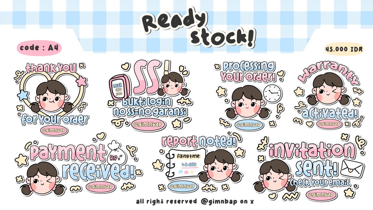 ⠀

a  repost  will  be  appreciated   𐙚

🥣  ✿  ☁️ 𓈒  !  halo  aku  ada  ready  stock  sticker  pack   khusus  untuk  BA  yang  bisa  di  take  via  dm  sekarang   ★ ____ ♡   🫙 

•  45.OOO IDR  —  details on ALT

💬  #zonauang  #zonaba stiker set wa 

⠀