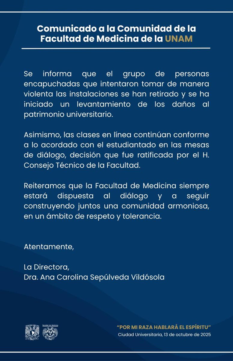 FacMedicinaUNAM's tweet image. #ComunicadoFacMed