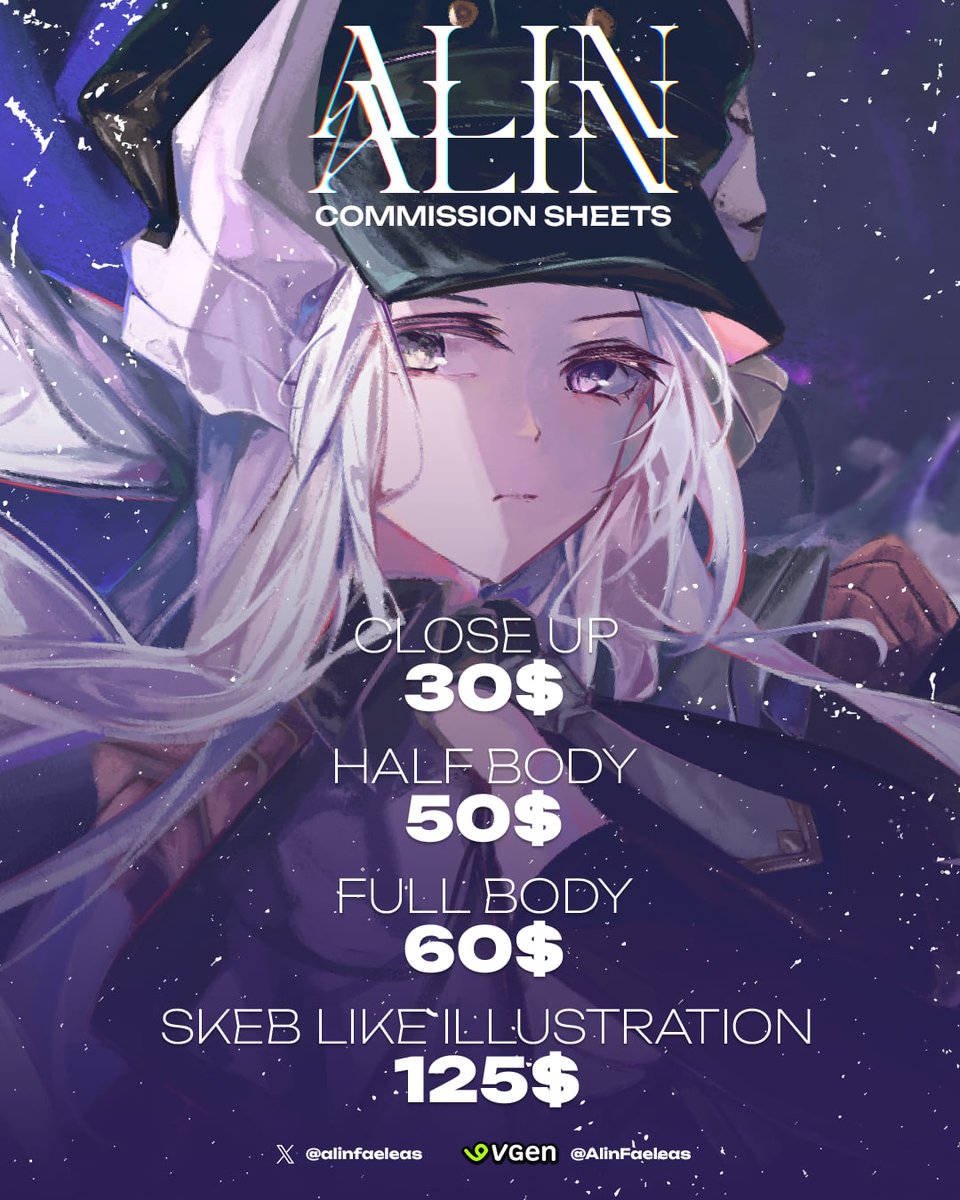 RTs and likes are super appreciated! 💖
Hi! I'm opening a few slots for commissions; you can DM me via X or VGen! Prices start at $30. Feel free to check out the samples in my profile or here
vgen.co/AlinFaeleas

Thank you!
