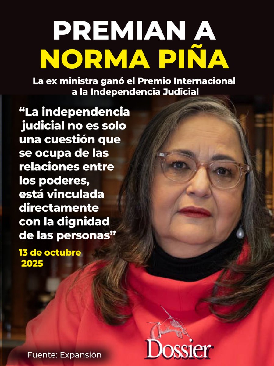 ProyectoDossier's tweet image. La ministra en retiro, Norma Piña, recibió el "Premio a la Independencia Judicial" por parte de la Asociación Internacional de Jueces, en una ceremonia en #Bakú, #Azerbaiyán.
Fue galardonada por "defender firmemente" la independencia del #PoderJudicial.