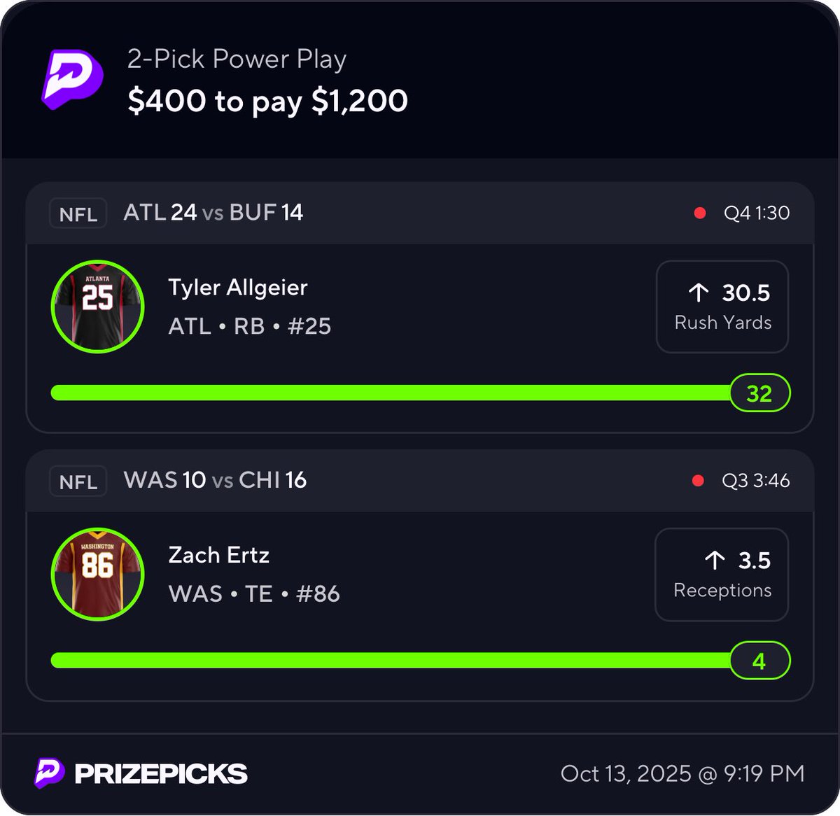IQpickz's tweet photo. Cashed the 💣 and two 2.5x today… greens keep rollin’ ✅

Hop in the Dub Club while it’s 40% OFF — don’t miss the next one 👇

https://t.co/bLnnMwPonk

#SportsBetting #PrizePicks #UnderdogFantasy #NFLProps #CFB #GamblingTwitter #DubClub #BettingPicks #Parlay #SameGameParlay https://t.co/ddHChxm4k2