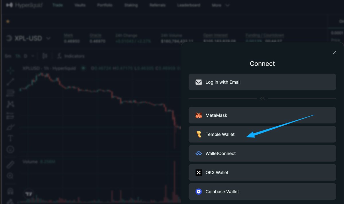 jassonlu's tweet image. Hey @etherlink  team, Is Hyperliquid likely to be deployed on Etherlink? I noticed that Temple wallet can be selected when connecting wallets to hyperliquid system. #tezos #Etherlink
