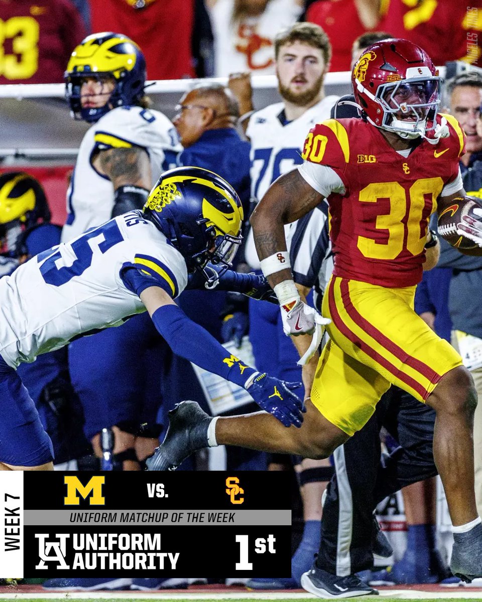 UniAuthority's tweet photo. #UniAuthority Week 7 Uniform Matchups of the Week: 
3. @BYUfootball / @ArizonaFBall
2. @OU_Football / @TexasFootball  
1. @UMichFootball / @uscfb  

#UAWeek7 https://t.co/Zk309peQXR