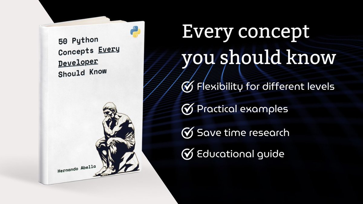 Python_Dv's tweet image. 50 Python Concepts Every Developer Should Know gumroad.com/a/335116947/rw…
