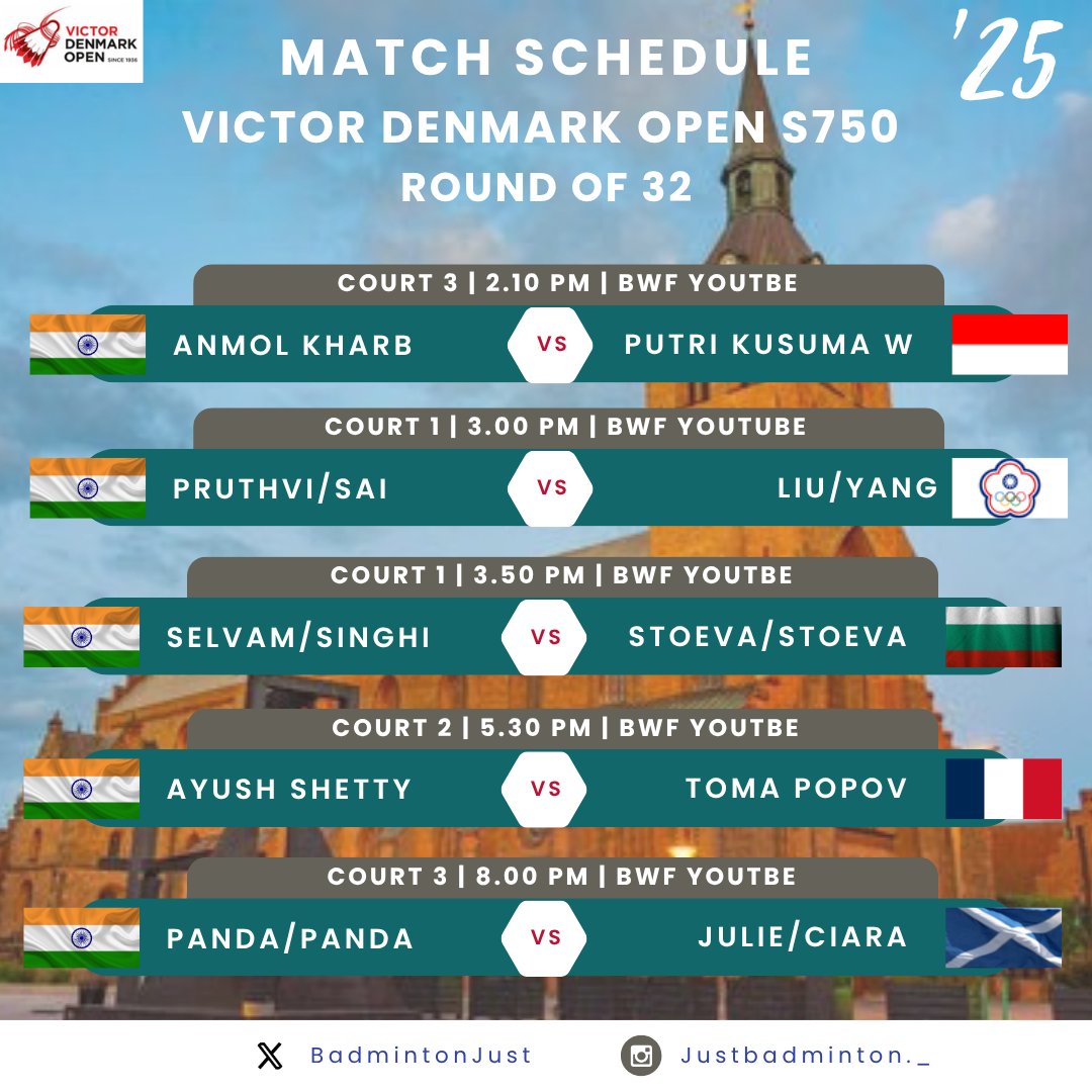 BadmintonJust's tweet image. Victor Denmark Open S750
Schedule For Today [R32]