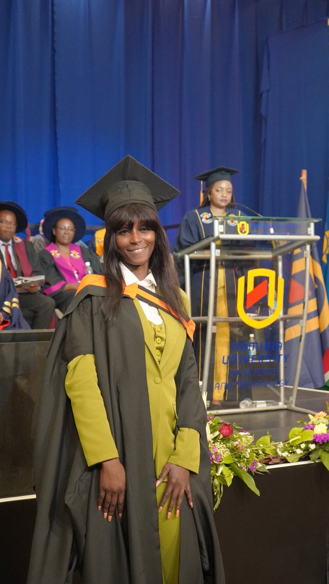 AudrinMathe's tweet photo. Against all odds, Leila Muxinga graduated from NUST on 10 October 2025 - after 10 years. Diagnosed with Lupus in 2010, she suffered a stroke in 2020 that left her bedridden for two months with vision and memory difficulties. Raised by a single mother in Swakopmund, she persevered through invisible battles. NUST recognised her extraordinary journey with an award for patience. Faith, family and community carried her through. Her story proves resilience can turn impossibility into triumph. #NUSTGraduation #LupusWarrior