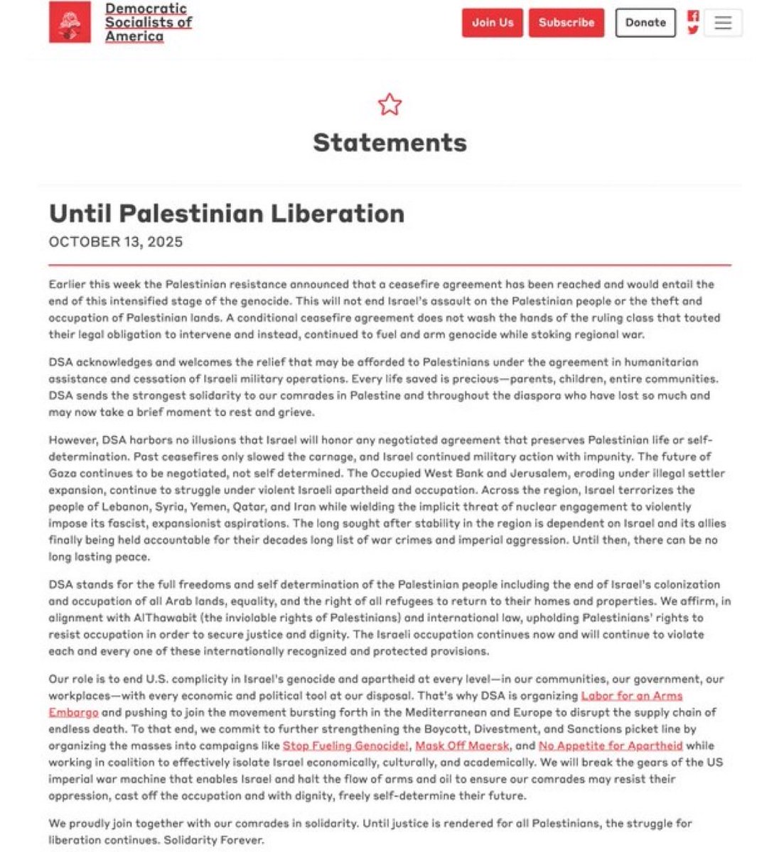 JewsFightBack's tweet photo. The Democratic Socialists of America — the group Zohran Mamdani proudly identifies with — just published a statement demanding:
1.The end of Israel
2.The “decolonization” of all “Arab lands”, they mean Tel Aviv, Jerusalem, everything.
3.The so-called “right of return” — code for flooding Israel with millions of foreigners, whose grandparents may have once lived under the British Mandate, solely to eliminate its Jewish majority
4.The boycott, sabotage, and isolation of Israel on every possible front
5.They call Hamas “the resistance”
👉 And pledge “unconditional support” for that “resistance”

And Zohran Mamdani is politically, ideologically, and financially aligned with the group that wrote and published it.

But they’ll still call you an Islamophobe for pointing out the fact that Zohran’s a Hamas supporter.
