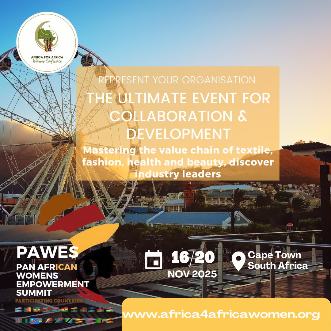 PanWomens's tweet photo. Africa’s women are building bridges of collaboration in  #PAWES2025 in Cape Town 🇿🇦 | Nov 16–20, 2025

Book your space 
➡️ https://t.co/cD5gg6Xc5C
📞 Bea: +27827801344 | Joyce: +2347013158699 | Ukhona: +27608889068

#AfricaForAfricaWomen #EmpowerHer #WomenInBusiness #CapeTown2025 https://t.co/HWoea3ifzJ