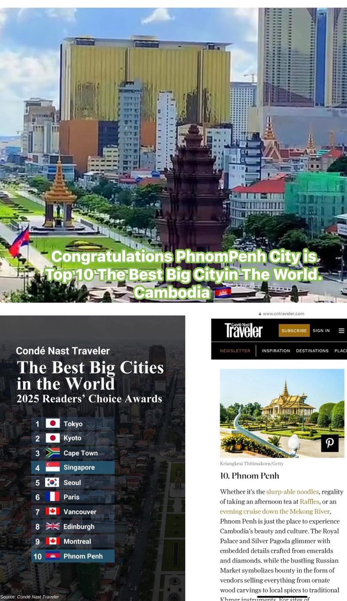 🎉 Woohoo! Phnom Penh City has made it to the Top 10 list of the Best Big  Cities in the World! Congratulations, Cambodia! 🇰🇭 #cambodiatravel  #Cambodia #phnompenh #khmer 🎉