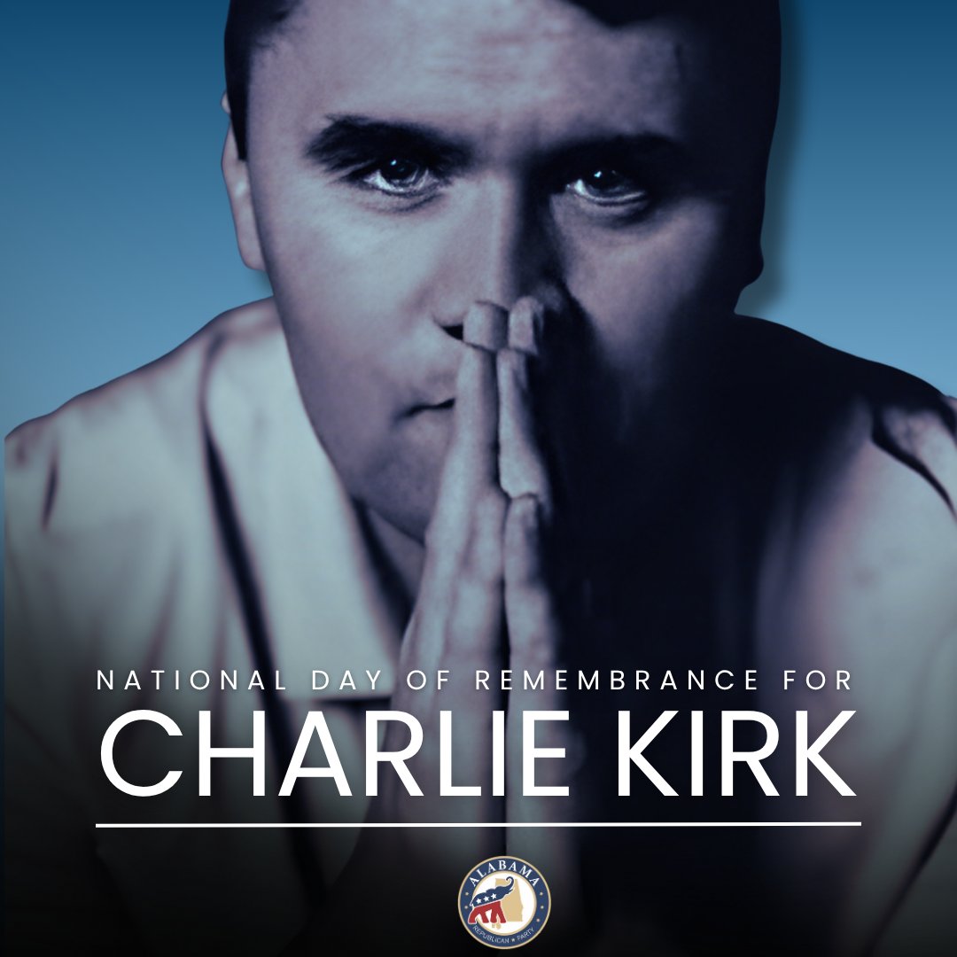 ALGOP's tweet photo. Today we honor the life & legacy of @charliekirk11 on the National Day of Remembrance. His courage, faith, & fight for freedom inspired millions. ๐ด Wear red today to remember and continue his mission. #RememberingCharlie @TPUSA https://t.co/IC7P8gfBLe