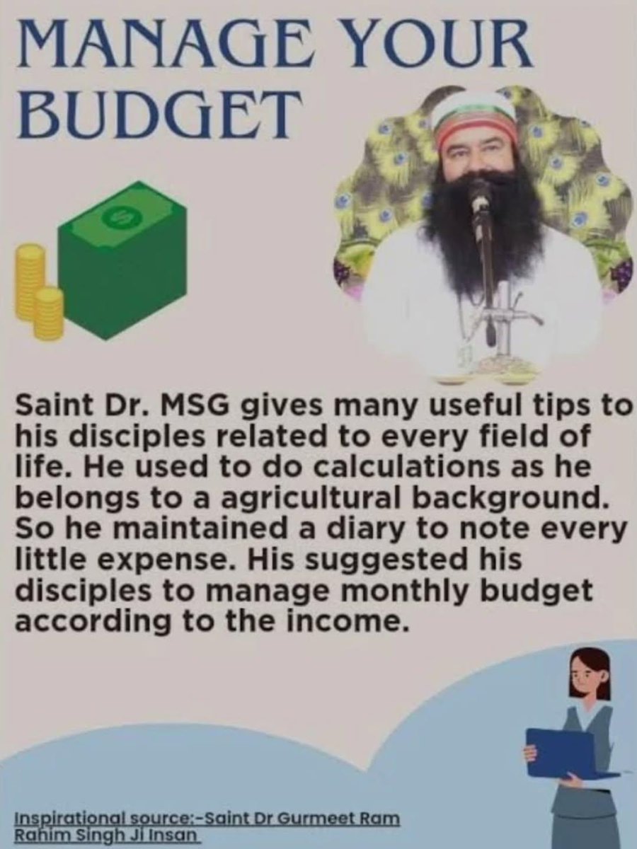 Neha24088747's tweet image. Money is really important in life, but it should be spent wisely. Revered #SaintDrMSG suggests to maintain a daily dairy to record all the income &amp;amp; expenditure so that at the end ofmonth weshould know about where we spend money #ManageBudget
#TrackYourExpenses
#ManageYourExpenses