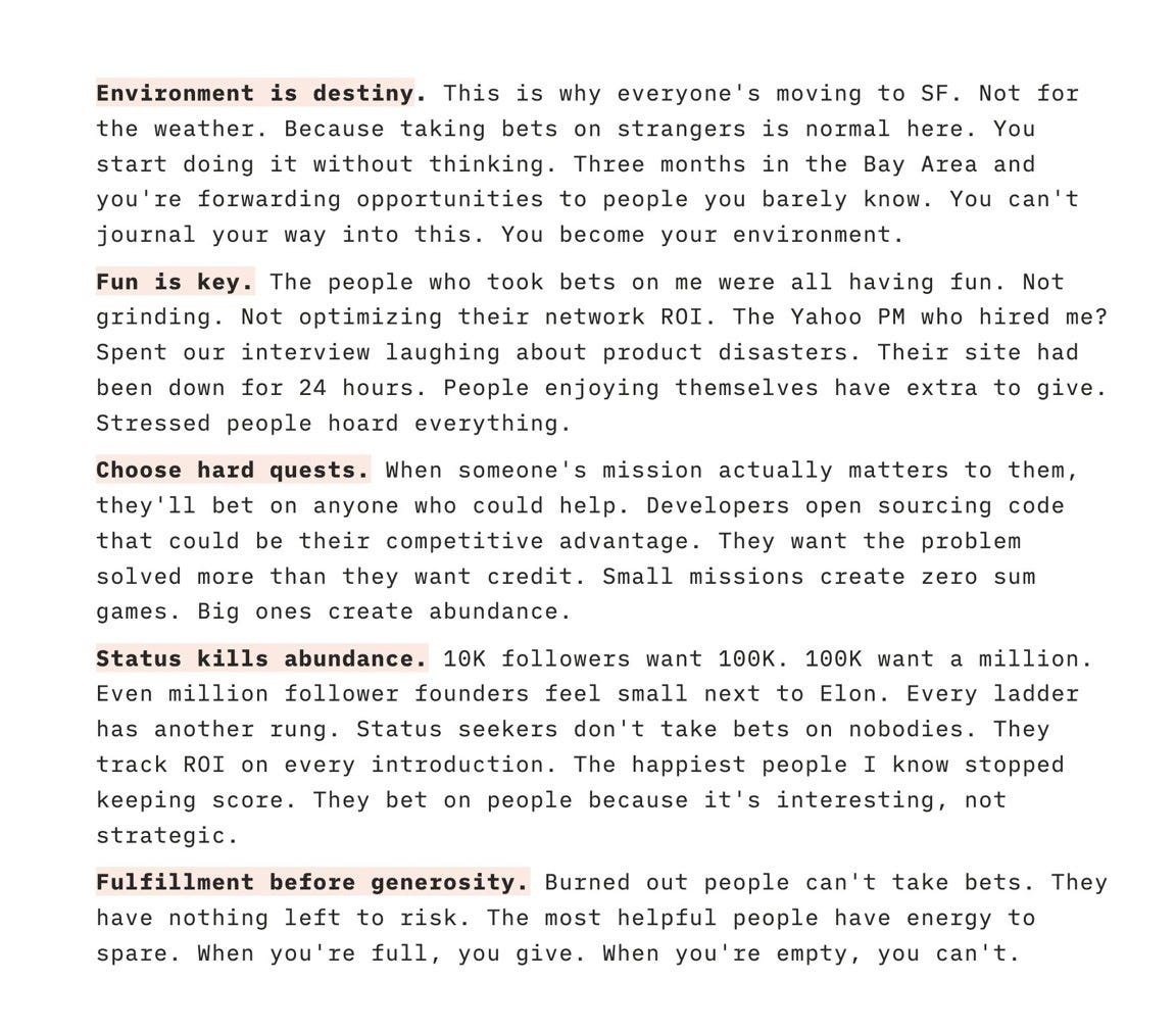 People enjoying themselves have extra to give, Stressed people hoard everything.

Stop status scoring.

Burned out people don't take bets.

Did you had fun last hour? Again, if you are indeed that smart then why are you not happy?

Source
substack.com/@nikunj/note/c…