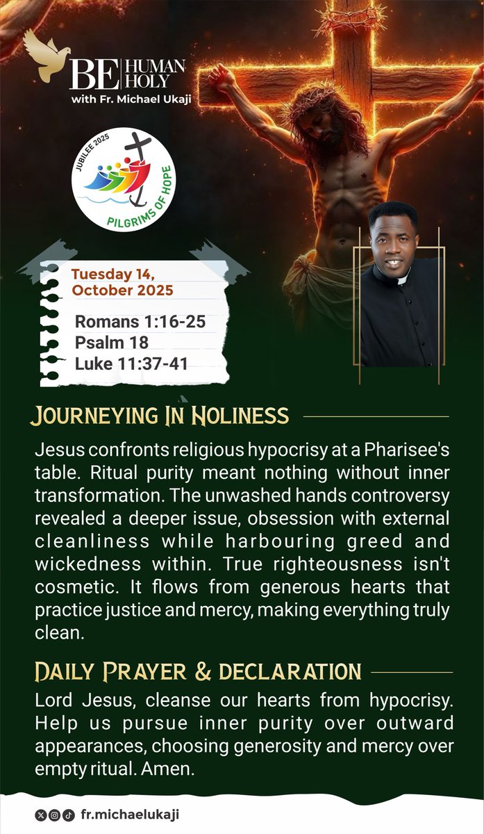 Lord Jesus, cleanse our hearts from hypocrisy. Help us pursue inner purity over outward appearances, choosing generosity and mercy over empty ritual. Amen. #behumanbeholy