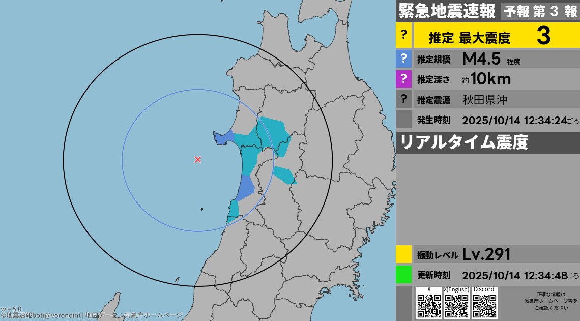 緊急地震速報・震度情報bot (@voronoin) / X