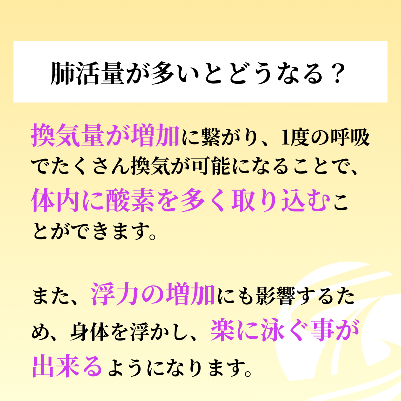 training__share's tweet photo. 【肺活量が多いと有利って本当？】

肺活量が多いと換気量や浮力に良い影響を与えます！

#トレシェア