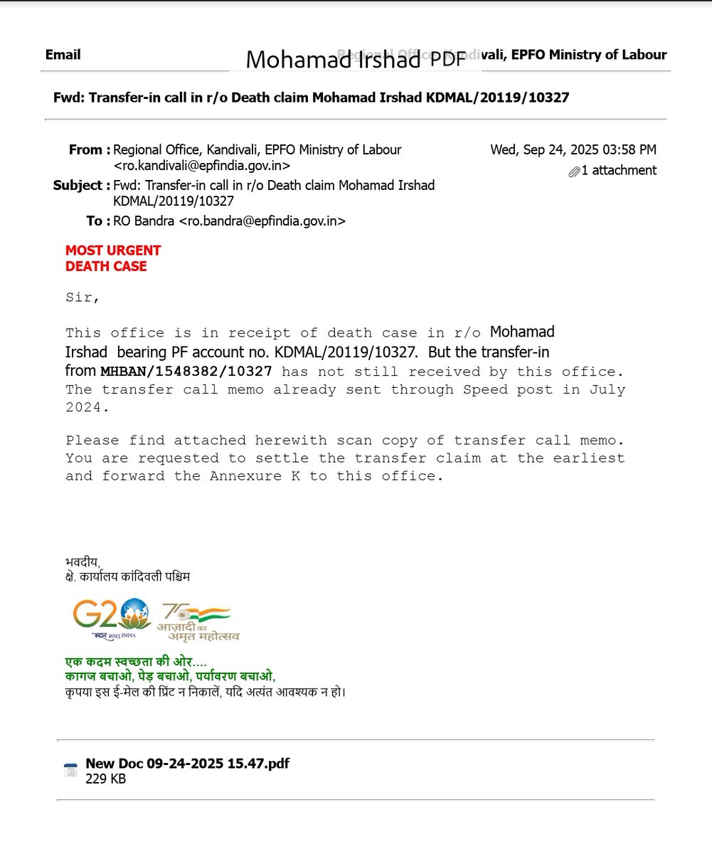FutLegend16's tweet photo. @EpfoHelp My father's death claim has not been processed, It is pending since july 2024 at @epfobandra. There has been no response from Bandra office for the delay, Please get it settled 
#epfoclaim
#epfodelay https://t.co/aA09ktdUEz
