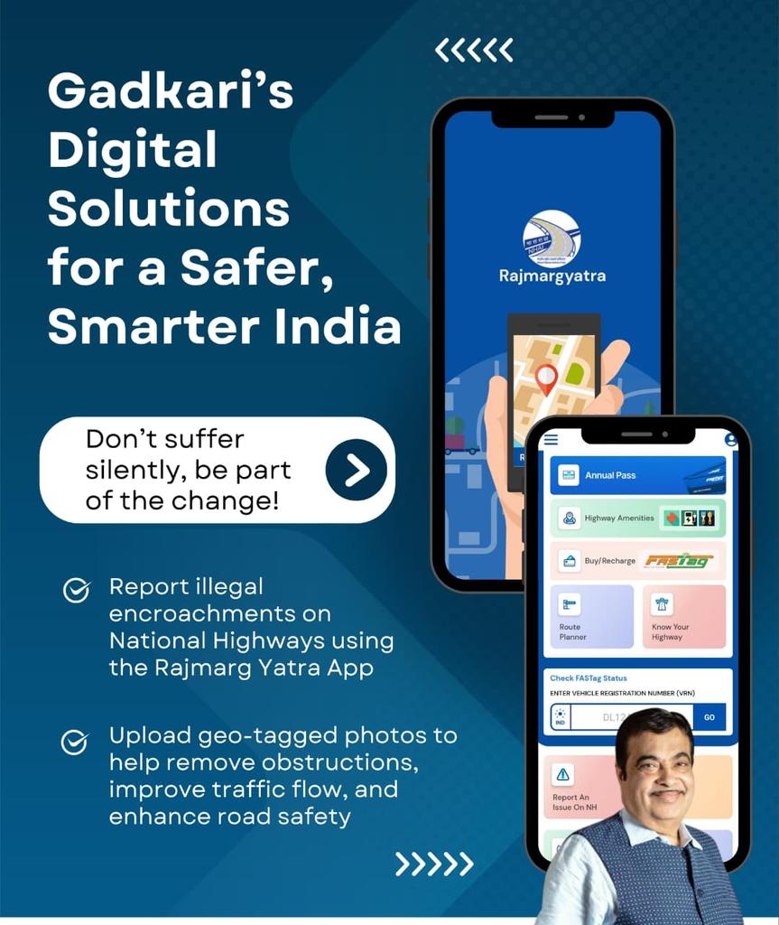INamoAgain's tweet image. देश के असली कर्मयोगी मंत्री — नितिन गडकरी जी 🇮🇳
जब बाकी लोग बहस में उलझे हैं, ये व्यक्ति डिजिटल भारत की सड़कों को और सुरक्षित, स्मार्ट और पारदर्शी बना रहे हैं।
अब RajmargYatra ऐप के ज़रिए कोई भी नागरिक हाईवे पर गड़बड़, अतिक्रमण या खतरे की रिपोर्ट कर सकता है।
यही है जनभागीदारी…