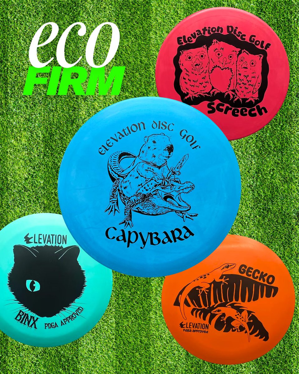 The Capybara, Gecko, Binx, and Screech from Elevation Discs Golf are now available in EcoFirm plastic on Infinite Discs🥏

🔗 - infinitediscs.com/brand/elevatio…

#discgolf #infinitediscs #frisbeegolf #elevationdisc