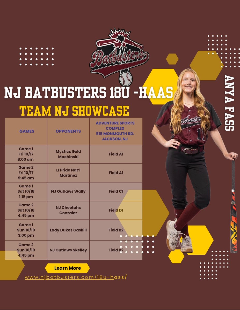 Anya Fass (@anyafass_2026) on Twitter photo Coaches, here is the schedule for this weekend for my Batbusters 18U-Haas team. Come check us out!!
<a href="/McDaniel_SB/">McDaniel College Softball</a>
<a href="/DSUSBOfficial/">DeSales Softball</a>
<a href="/RedFlashSB/">Saint Francis Softball</a>
<a href="/SFUathletics/">Saint Francis Red Flash</a>
<a href="/billvasko/">Bill Vasko</a>
<a href="/BatbustersHaas/">NJ Batbusters Haas</a>
<a href="/NCSA_Softball/">NCSA Softball</a>
<a href="/NCSACoachDaily/">Jess Daily</a>
<a href="/NBatbusters/">NJ Batbusters</a>
<a href="/UofSSoftball/">University of Scranton Softball</a>
<a href="/Royals_Softball/">Scranton Softball</a>
<a href="/Oz_softb_baseba/">Ozzie baseball/softball</a> Coaches, here is the schedule for this weekend for my Batbusters 18U-Haas team. Come check us out!!
<a href="/McDaniel_SB/">McDaniel College Softball</a>
<a href="/DSUSBOfficial/">DeSales Softball</a>
<a href="/RedFlashSB/">Saint Francis Softball</a>
<a href="/SFUathletics/">Saint Francis Red Flash</a>
<a href="/billvasko/">Bill Vasko</a>
<a href="/BatbustersHaas/">NJ Batbusters Haas</a>
<a href="/NCSA_Softball/">NCSA Softball</a>
<a href="/NCSACoachDaily/">Jess Daily</a>
<a href="/NBatbusters/">NJ Batbusters</a>
<a href="/UofSSoftball/">University of Scranton Softball</a>
<a href="/Royals_Softball/">Scranton Softball</a>
<a href="/Oz_softb_baseba/">Ozzie baseball/softball</a>