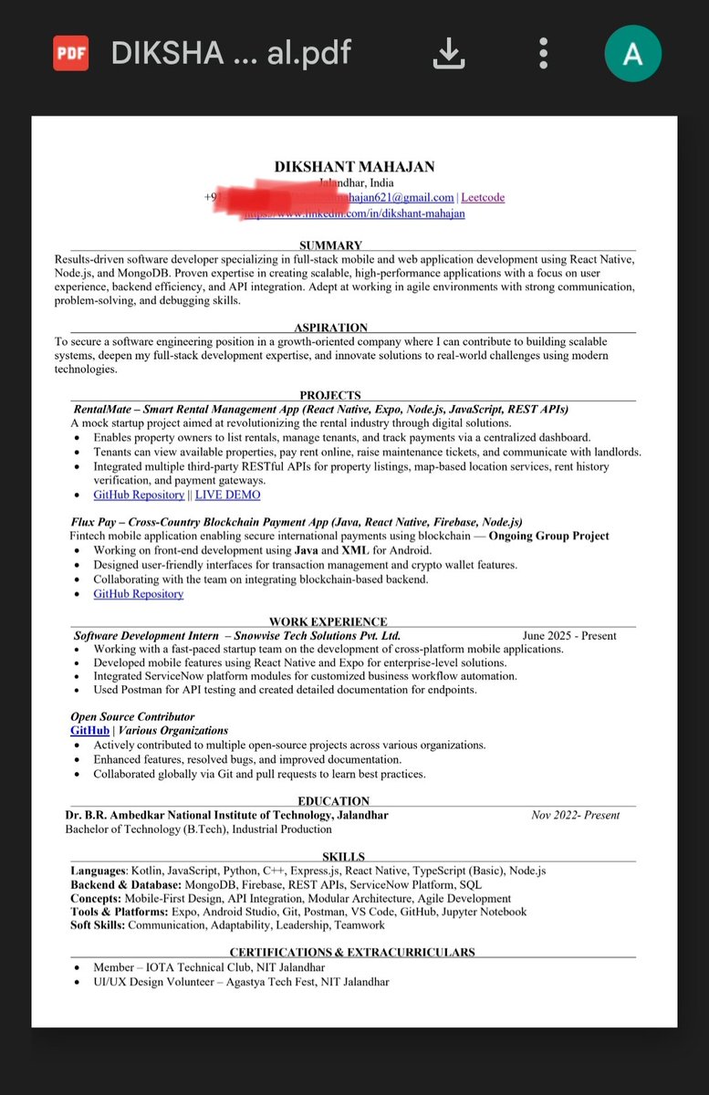 AmanSharma_554's tweet image. The resume of the guy who got 4.1 cr placement