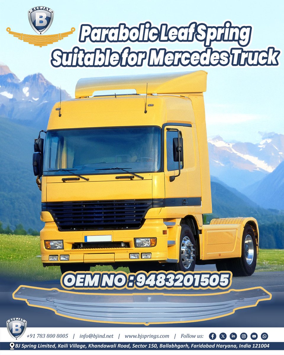 bjspringsind's tweet image. Do you need a reliable replacement leaf spring for your Mercedes truck? We&apos;ve got you covered.

Our Parabolic Leaf Spring (OEM No: 9483201505) offers durability and a perfect fit.

Contact us for a quote! bjsprings.com #MercedesTrucks #TruckParts #LeafSpring #Automotive