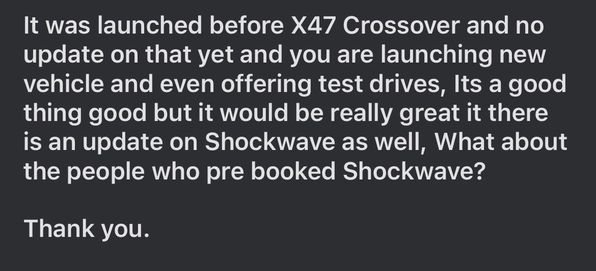 Raghavendrarao_'s tweet image. Need update on Shockwave  @UltravioletteEV @Narayan_UV @nirajrajmohan #needupdate #indianautomobile #evindia #MakeInIndia