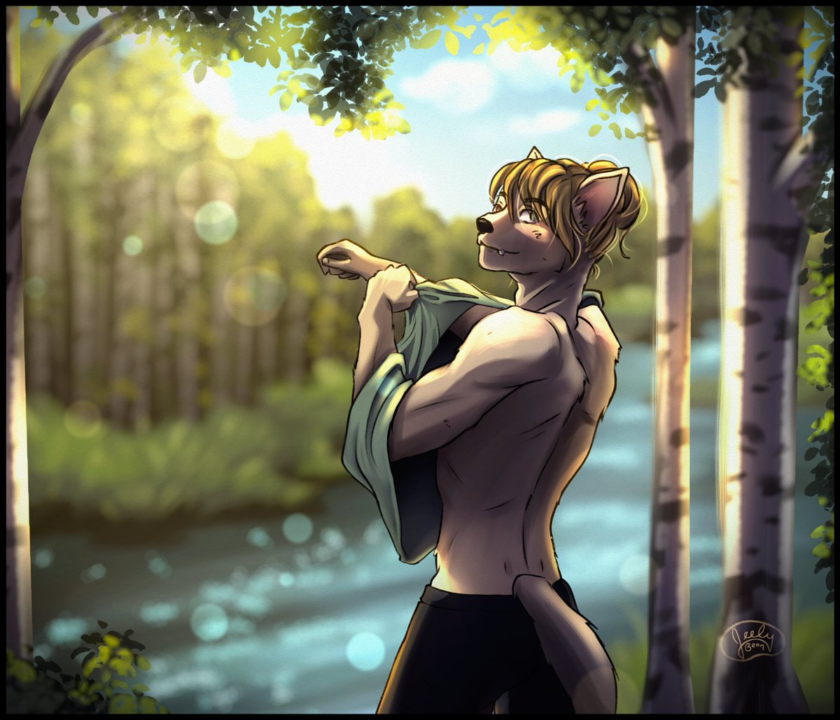 JellyBeanInks's tweet image. Care for a swim?

There's a little river where Felias and Kaz go swimming. Kaz often has a hard time keeping her eyes on the water... =^_^=
#anthro #furry #DnDCharacter