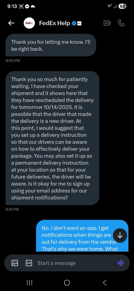 GoodrichRyan's tweet photo. @AmazonHelp This is bullshit. Delivery was attempted but business was closed three times. Here I am with @FedEx but they don't want to accept responsibility because I didn't download the app and specify that the driver needs to knock if he wants a signature. https://t.co/UpH7ZBaLwu