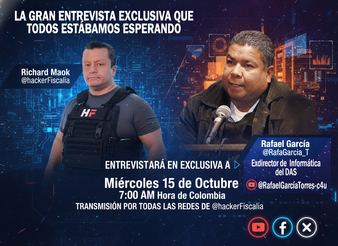 🚨¡ATENCION COLOMBIA!‼️ LA GRAN ENTREVISTA EXCLUSIVA QUE TODOS ESTÁBAMOS ESPERANDO
<a href="/hackerFiscalia/">🅗🅕 Richard Maok 🇨🇦🇨🇴</a> entrevistará en exclusiva a <a href="/RafaGarcia_T/">Rafael</a> Exdirector de informática del DAS. 

Rafael conoció desde dentro la infiltración paramilitar en Colombia. Cumplió una condena y hoy, en