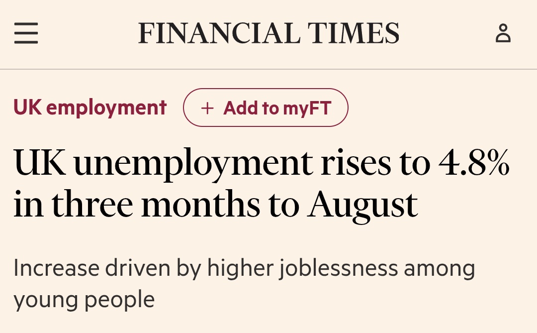 Unemployment up to 4.8% - driven by rising youth joblessness.

Labour crashed confidence when they came in with no plan - and now Keir Starmer lacks the backbone to make the tough choices to fix it.

More tax rises loom. More damage to come. Labour’s failure is not an accident -