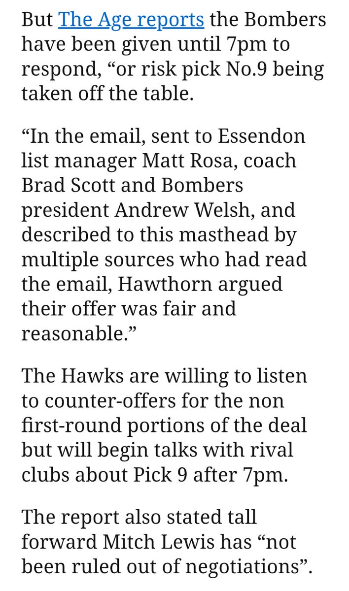 JustAcidity's tweet image. This is ABSOLUTELY huge. Mitch Lewis on the trade table for Merrett? It's about to get spicy @HawkTalkPod @BradKlibansky