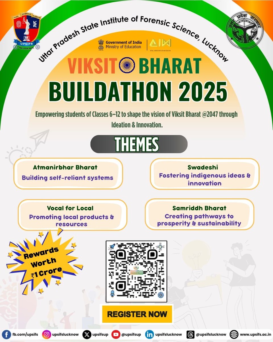 UPSIFS (@upsifsup) on Twitter photo The Viksit Bharat Buildathon 2025 calls young minds to dream big and design change.
Be the change — scan the code and register now to build Viksit Bharat <a href="/2047/">Galina Dolenko</a>!
<a href="/UPGovt/">Government of UP</a> <a href="/GoswamiGK2025/">Dr GK Goswami IPS</a> <a href="/Uppolice/">UP POLICE</a> <a href="/EduMinOfIndia/">Ministry of Education</a> <a href="/AIMtoInnovate/">Atal Innovation Mission Official</a> <a href="/CMOfficeUP/">CM Office, GoUP</a>
#ViksitBharatBuildathon #YuvaCreates The Viksit Bharat Buildathon 2025 calls young minds to dream big and design change.
Be the change — scan the code and register now to build Viksit Bharat <a href="/2047/">Galina Dolenko</a>!
<a href="/UPGovt/">Government of UP</a> <a href="/GoswamiGK2025/">Dr GK Goswami IPS</a> <a href="/Uppolice/">UP POLICE</a> <a href="/EduMinOfIndia/">Ministry of Education</a> <a href="/AIMtoInnovate/">Atal Innovation Mission Official</a> <a href="/CMOfficeUP/">CM Office, GoUP</a>
#ViksitBharatBuildathon #YuvaCreates
