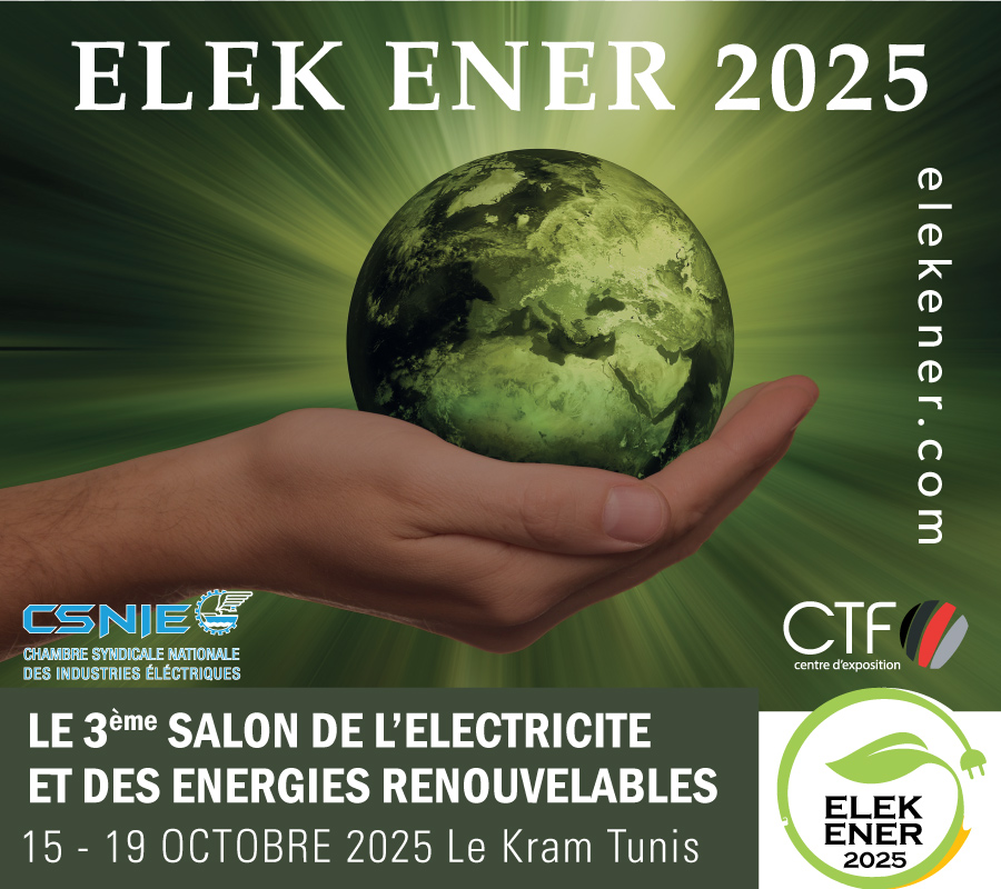 La STEG participera au Salon de l’Electricité et des Energies Renouvelables « ELEK ENER 2025 » qui se déroulera du 15 au 19 Octobre 2025 au Parc des expositions du Kram- Tunis. C'est avec grand plaisir que nous aimerions vous inviter à venir visiter notre stand d'exposition E13