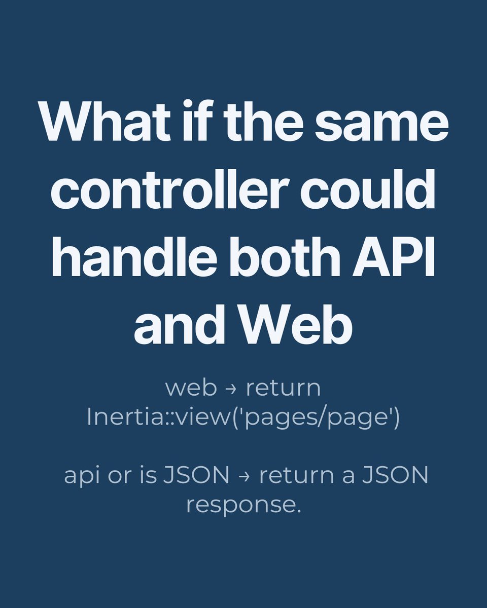 alloyking_1's tweet image. I hate rewriting code just to add an API.
So I built a base controller in #Laravel that returns
Inertia::view() for web requests and JSON for /api or JSON requests.
One controller, two outputs.
Thinking of turning it into a boilerplate.