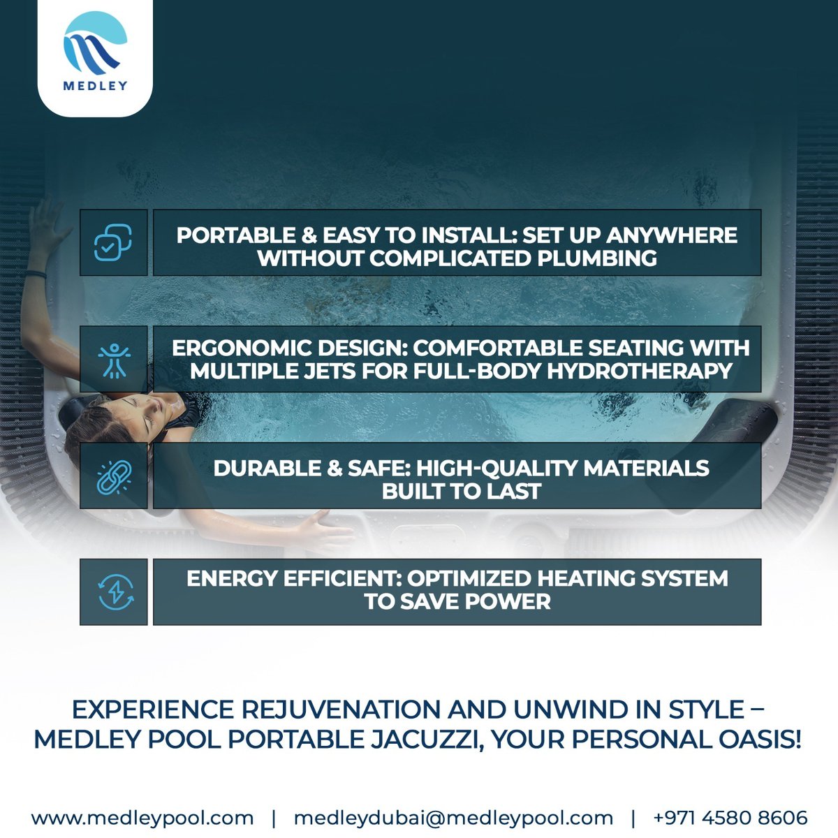 Medleypool22258's tweet image. Transform your poolside or backyard into a personal spa with Medley Pool’s Portable Jacuzzi. 

🌐 medleypool.com

#MedleyPool #PortableJacuzzi #PoolsideRelaxation #BackyardSpa #Hydrotherapy #LuxuryAtHome #RelaxAndUnwind #JacuzziLife #SpaExperience #HomeWellness
