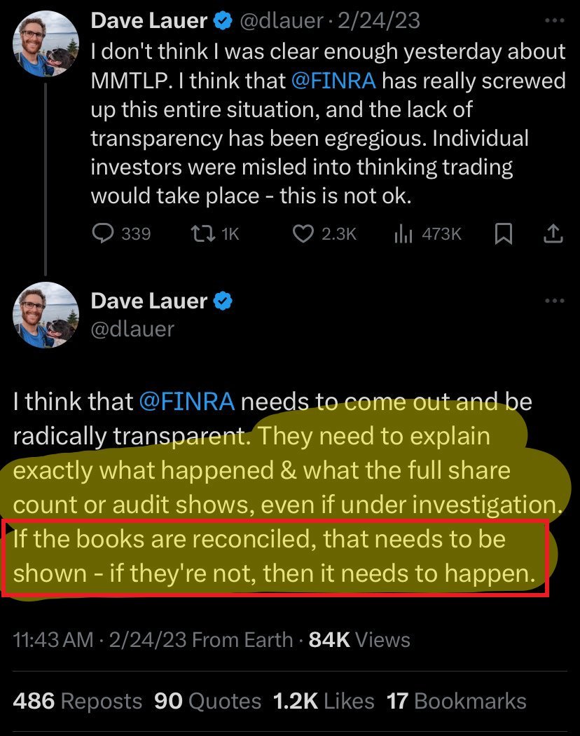 MetaGuyMarduk's tweet image. Day 1040 of the #MMTLPFIASCO and I am not going to stop dropping receipts from experts in the financial industry. 

Dave Lauer was a member of FINRA's Market Regulation Committee. If he is saying what he is saying below (picture #1), I can only assume that @dlauer knows there is