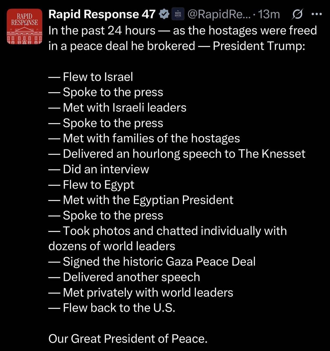jennybethm's tweet image. President Trump is working as hard as any president has ever worked for peace.
This is what a leader looks like.
