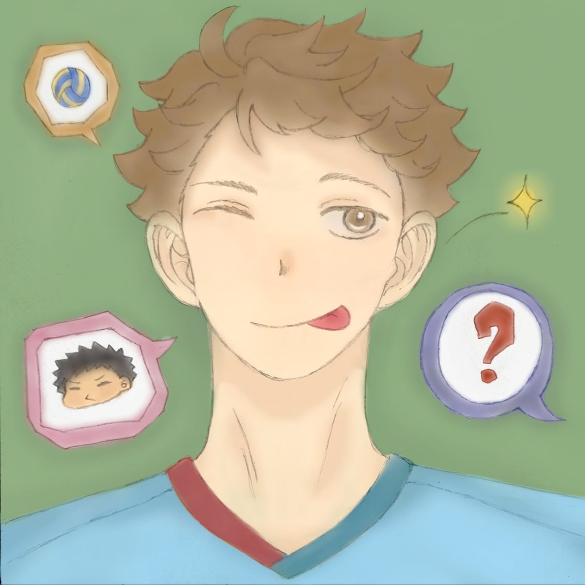 "any news?"
"still the same"
"this jpn guy seems tough"
"even int news &amp; paparazzi don't have much about his life"
"he only talks 'bout volleyball, if 'bout love, he brings up his childhood friend"
"i know his name, that..."
"yeah, his name is..."
""my iwa-chan" huh"
#oiiwa #及岩