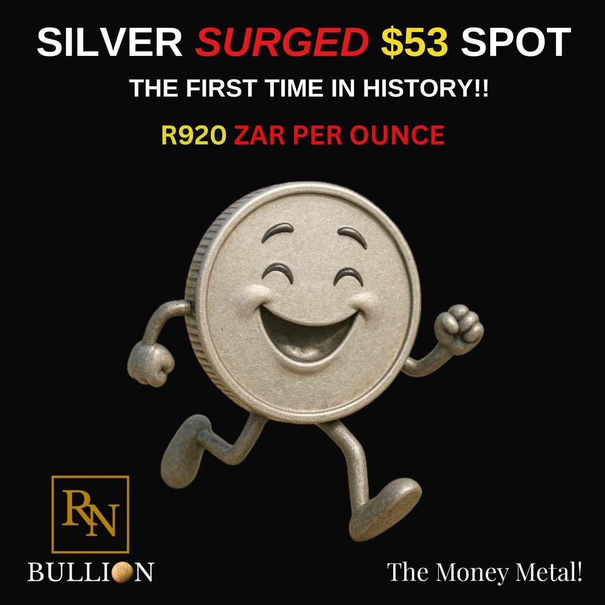 RN_Bullion's tweet image. BIG NEWS! Silver surges to $53 for the FIRST TIME IN HISTORY! 🚀🪙   

Are you stacking your silver reserves yet? The trend is clear: silver is on the move and it&apos;s time to get in on the action!   

Stack it up! 😀    
rnbullion.co.za

#Silver #BullMarket #StackingSilver