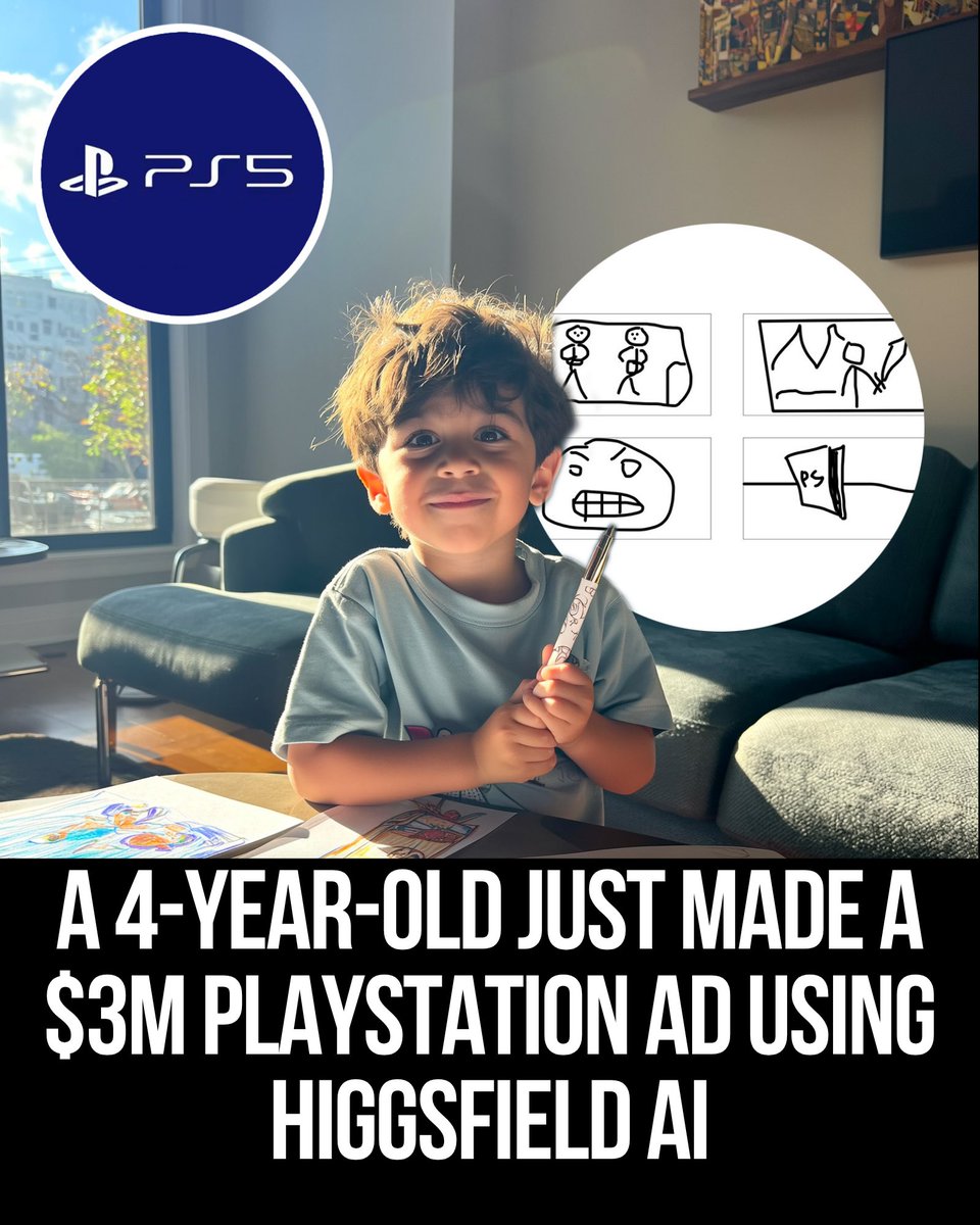Adina_Coder's tweet image. This one ad changes everything.
The ripple effects of that 4-year-old's $3M ad with Higgsfield Sketch-to-Video will be huge.
We think it's about AI and creativity.
But it will change laws, economies, and even our brains.