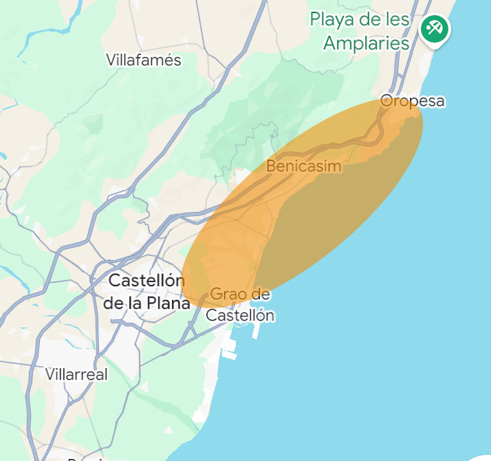 alaquaslluvias's tweet photo. La tormenta de Castellón se mueve hacia el norte, en las zonas marcadas las precipitaciones podrán ser fuertes, si vive por la zona esté atento a las actualizaciones 

Nivel de riesgo: 🟠2/4 https://t.co/1iqZRshM0z