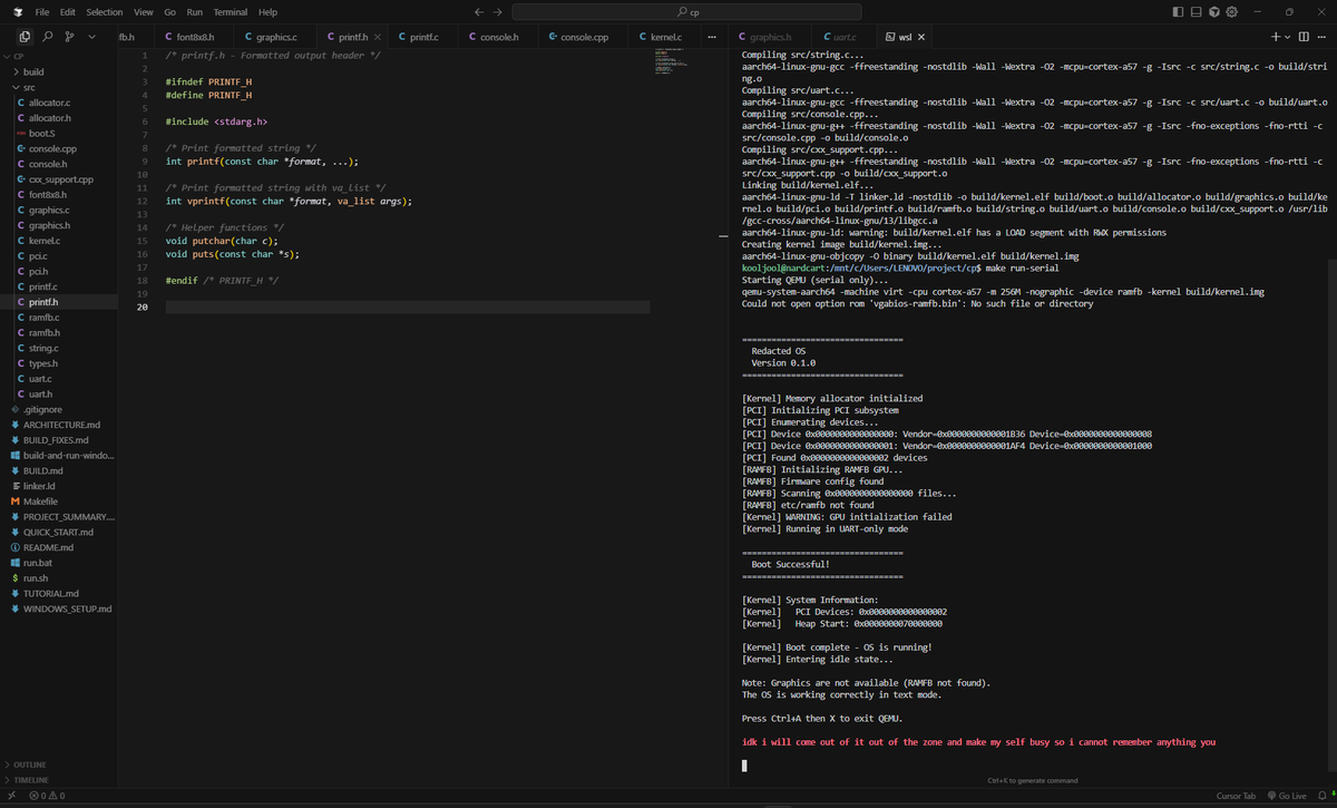 MEETBHANUS61087's tweet image. Today thinking of start a tought project making a OS from scratch i realy want to real how OS are made i m following  &quot;Developed From Scratch&quot; on youtube 
youtube.com/watch?v=X82l37…

plz follow and comment to get eh repo of the part 1 

#osdev #cpp #buildininpublic