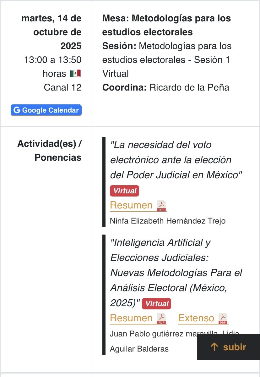 📣El día de mañana estaré participando en el XXXVI Congreso Internacional de Estudios Electorales de la <a href="/somee_mx/">Sociedad Mexicana de Estudios Electorales, A.C.</a>. con la ponencia “La necesidad del voto electrónico ante la elección del Poder Judicial en México”. 

📆Martes, 14 de octubre, 13:00 horas
📍 youtube.com/@sala12-xxxvic…
