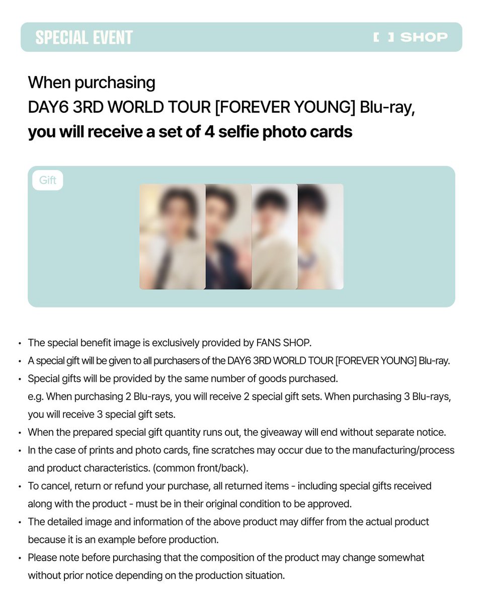 the_FANSSHOP's tweet photo. DAY6(데이식스)
3RD WORLD TOUR <FOREVER YOUNG> in INCHEON & FINALE in SEOUL
Blu-ray ONLINE SALES

🍀[FOREVER YOUNG] Blu-ray 구매 시
• 구매자 전원 셀피 포토카드 4종 1SET 증정

📅25.10.14 TUE 14:00 (KST) ~
🔗https://t.co/lJZrkE5ckf

-

🍀When purchasing the [FOREVER YOUNG] Blu-ray
• A set of 4 Selfie Photocards will be given to all purchasers.

📅25.10.14 TUE 14:00 (KST) ~
🔗https://t.co/lJZrkE5ckf

#DAY6 #데이식스
#DAY6_3RD_WORLDTOUR
#FOREVER_YOUNG
#Blu_ray
#FANS_SHOP #팬즈샵