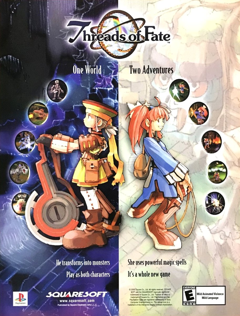 Mark1982G's tweet photo. [Classic Gaming Ad] - 🎯#⃣1⃣0⃣
Threads of Fate
PlayStation - North America
SquareSoft
🗓️Release Date - July 18, 2000

#ThreadsOfFate #PlayStation #PS1 #Square #SquareEnix #8Bit #16Bit #Arcade #Retro #RetroGaming #ClassicCoverArt #ShareYourGames https://t.co/ANmMRd5jTt